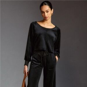 Anthropology Daily Practice Black Velor Pullover Batwing Sweater Medium